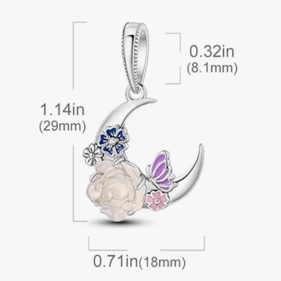 Silver Crescent Moon charm with flower that glows in the dark fits all pandoras - Picture 3 of 3